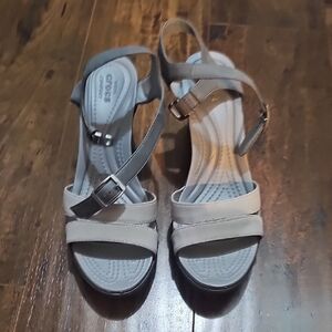 CROCS Women's Grey Strap Wedge Sandals